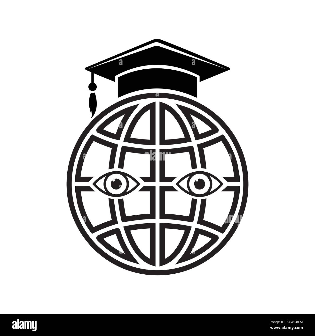 Icona della visione globale dell'istruzione – concetto di apprendimento transfrontaliero Illustrazione Vettoriale