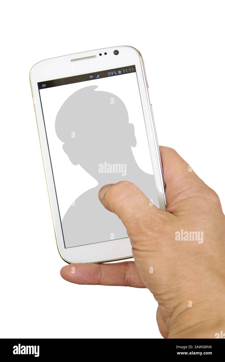 Fai un selfie con lo smartphone mano e fai un selfie con lo smartphone Foto Stock