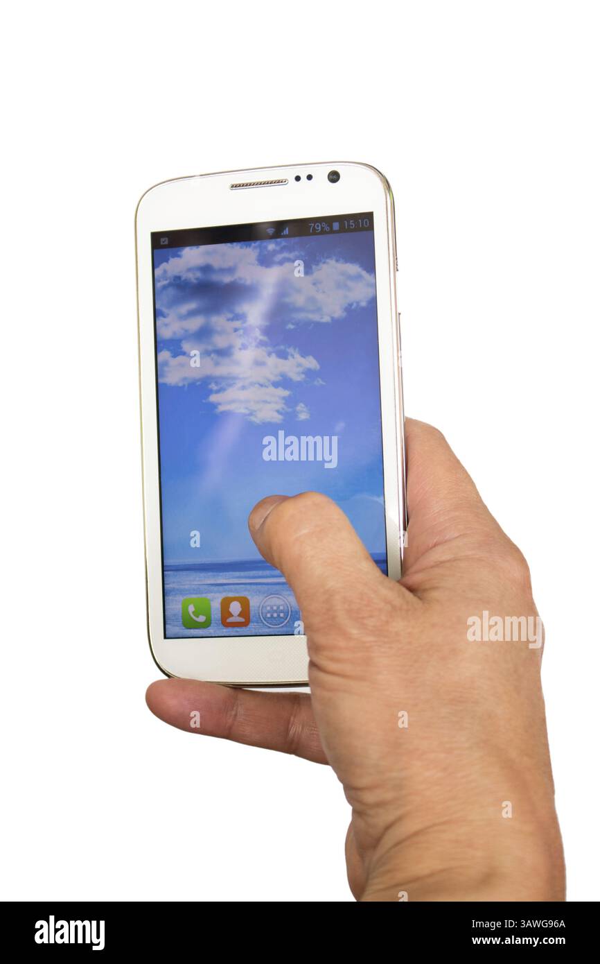 A mano per scattare una foto con la mano di un telefono cellulare per scattare una foto con un cellulare Foto Stock