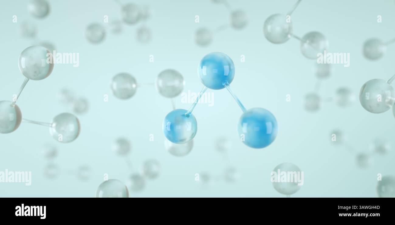 Formula chimica e modello molecolare di ozono O3, molecola O3 Foto Stock