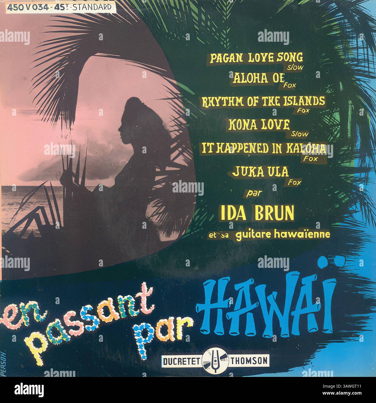 Ida Brun et sa Guitare Hawaienne - EN passant par Hawaii - copertina in vinile d'epoca Foto Stock