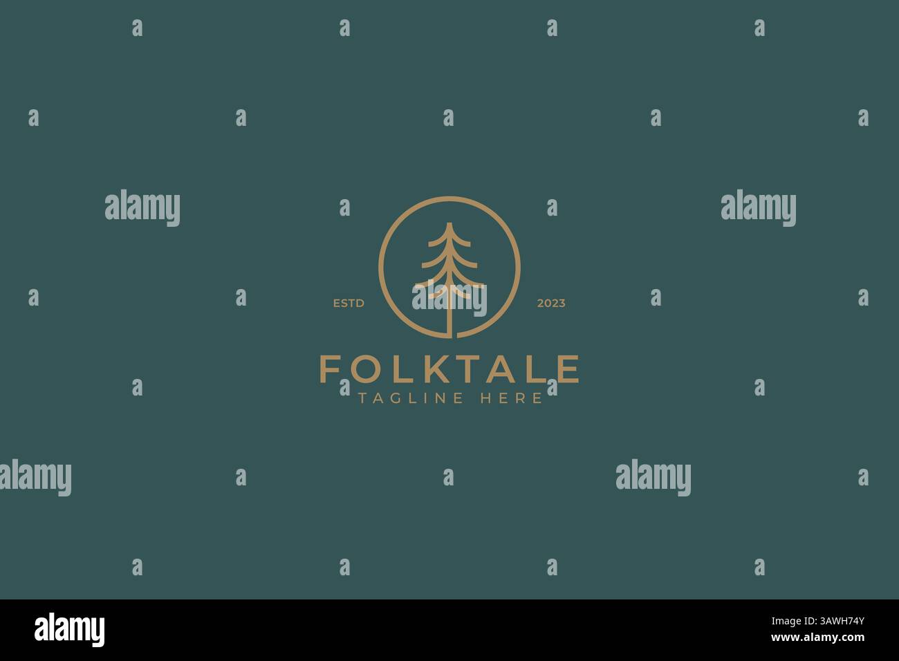 Simbolo concettuale con logo retro folk Pine Tree retro minimalista Illustrazione Vettoriale