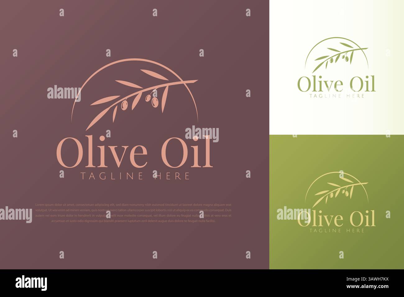 Logo del prodotto biologico per olio di oliva essenziale con illustrazione astratta modello di branding per il concetto di pianta da frutto a foglia di filiale Illustrazione Vettoriale