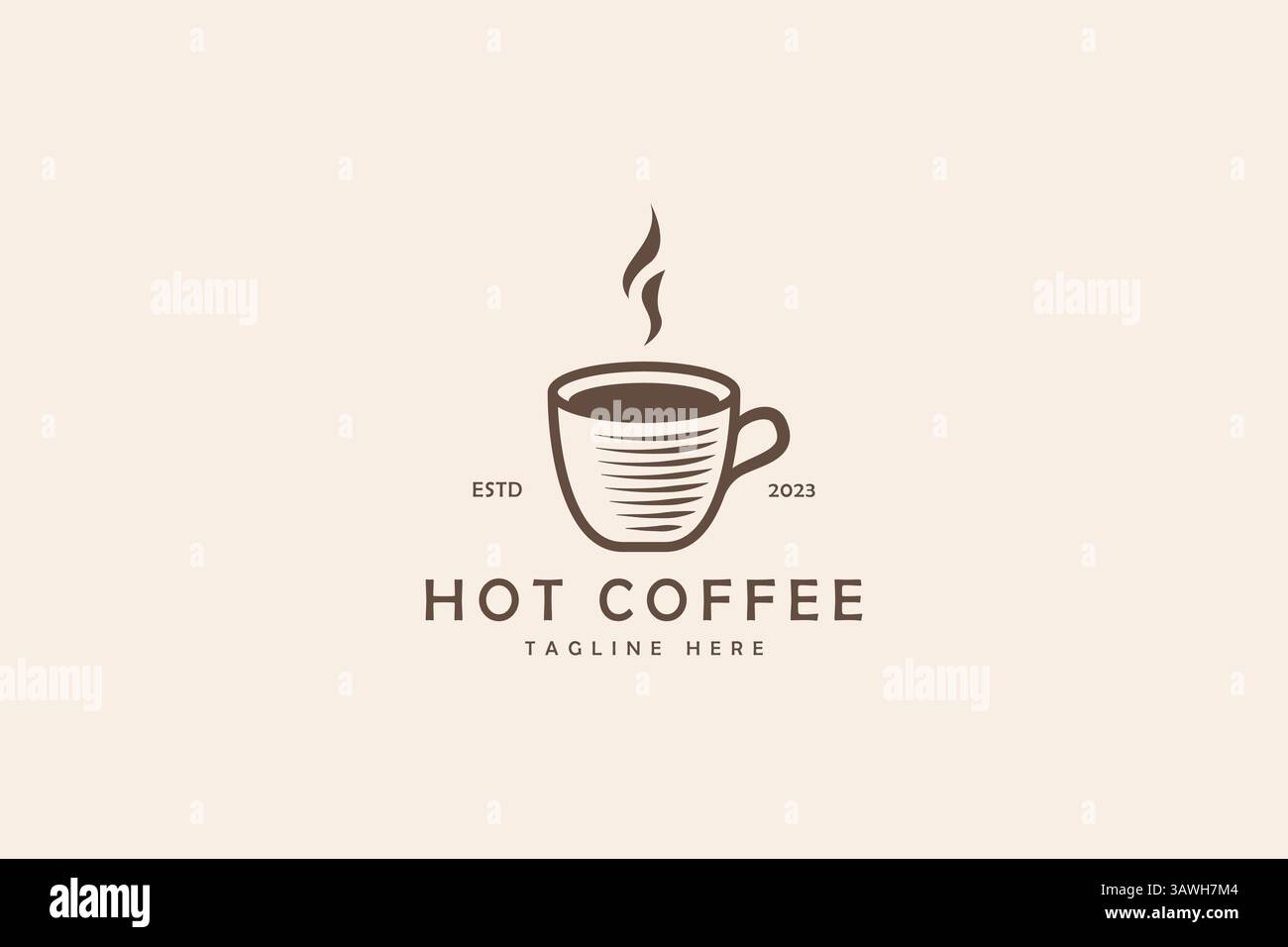 Tazza di caffè con logo Vintage Concept Business Restaurant Food Beverage Illustrazione Vettoriale