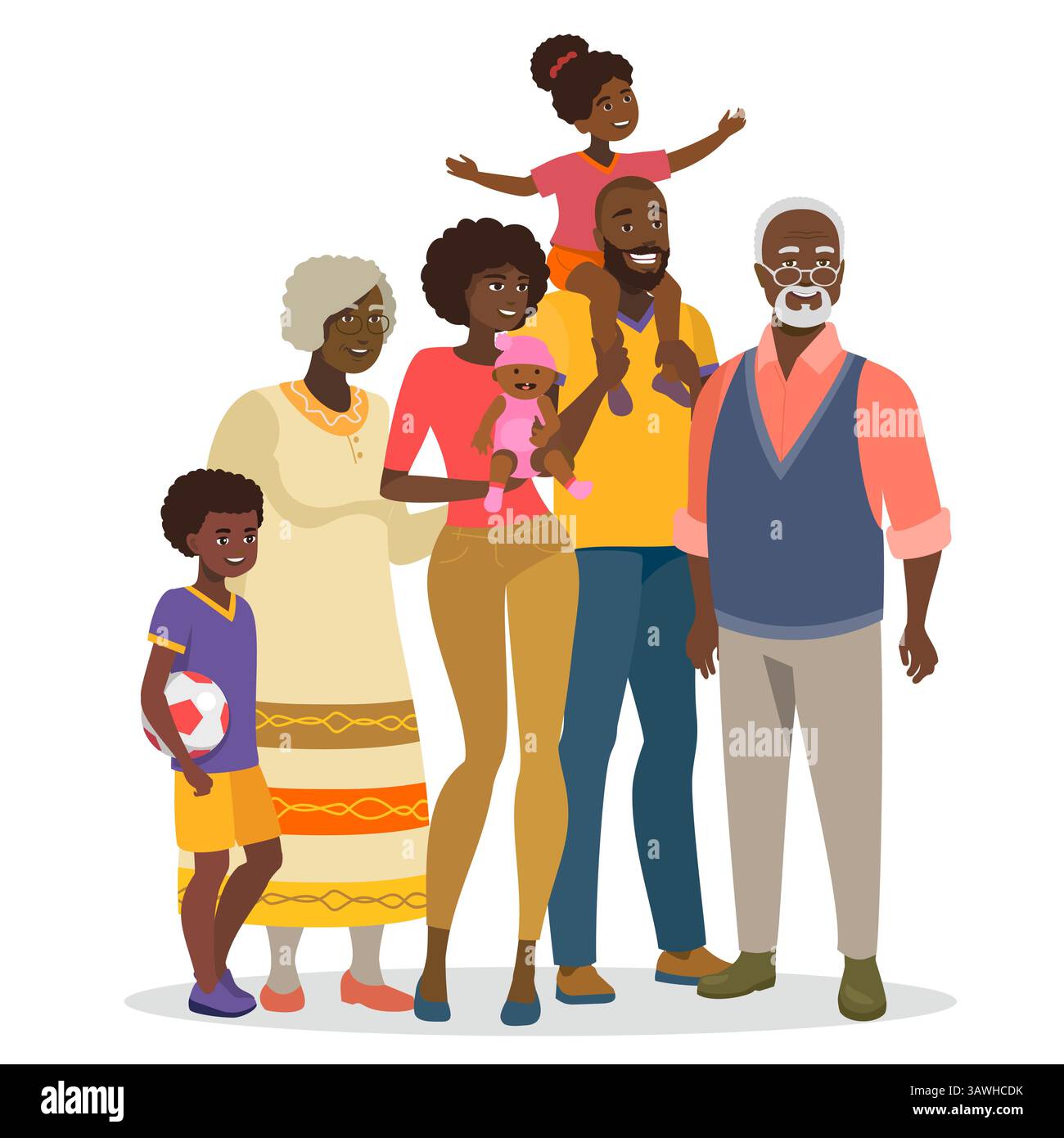 Felice giornata internazionale di famiglie carina grande famiglia nera. Illustrazione Vettoriale