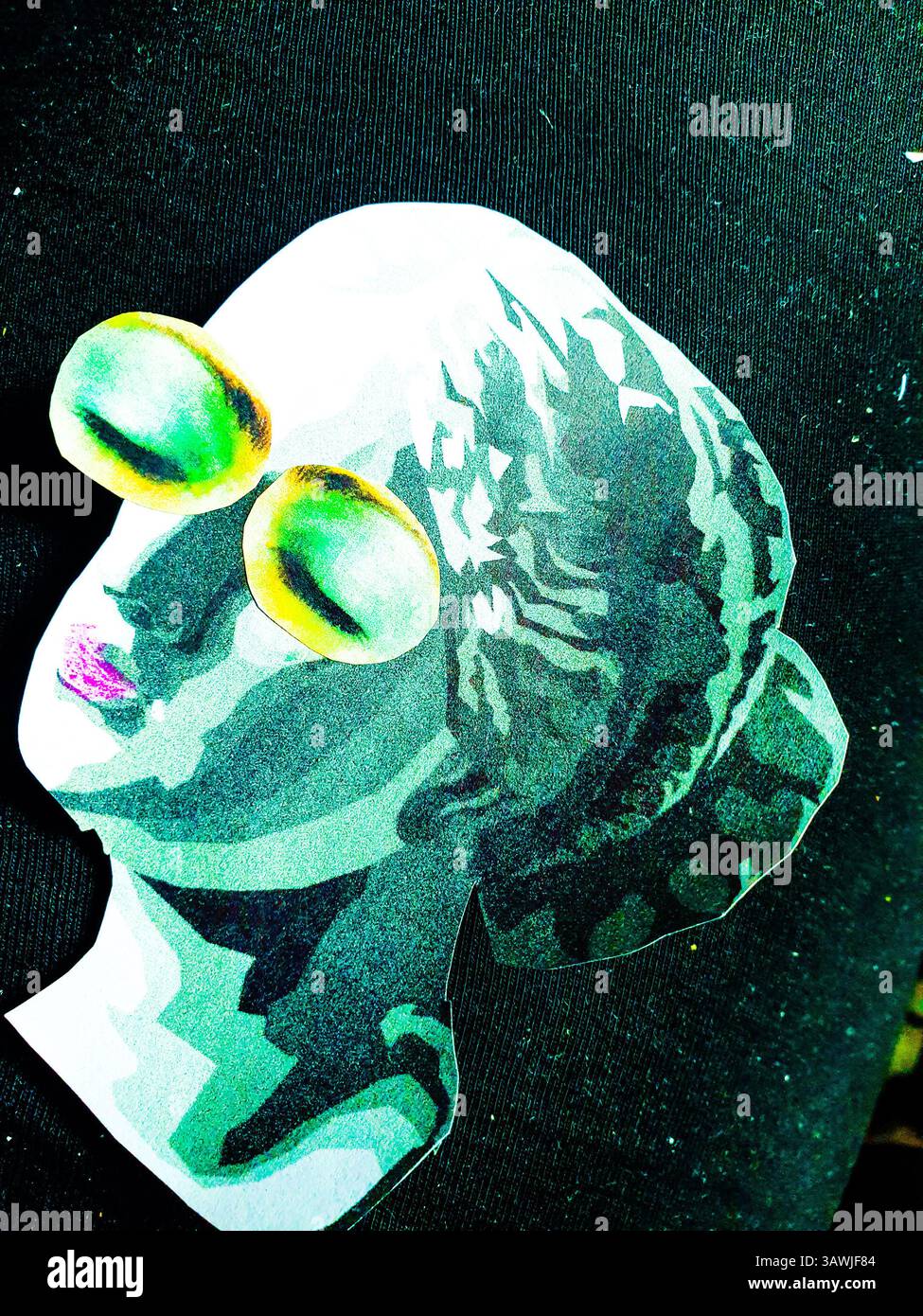 Collage concettuale di una donna a occhi chiusi Foto Stock