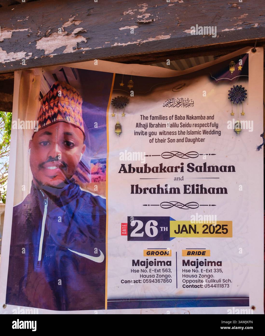 Ghana, Tamale. Annuncio di matrimonio pubblicato in luogo pubblico. Foto Stock