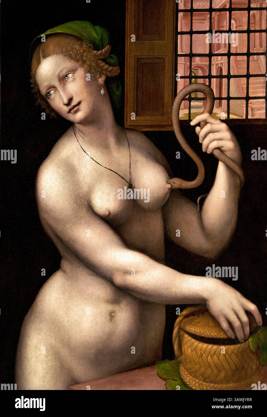 La morte di Cleopatra VII Filopatore 69 – 30 a.C. faraone Egitto Giampietrino, probabilmente Giovanni Pietro Rizzoli (attivo 1495–1549), [1] fu un pittore italiano del nord della scuola lombarda e della cerchia di Leonardo. Louvre di Parigi, Museo di Belle Arti, Francia, ( Cleopatra (69–30 a.C.) fu l'ultima regina tolemaica attiva - sovrano d'Egitto prima che diventasse una provincia romana. ) Foto Stock