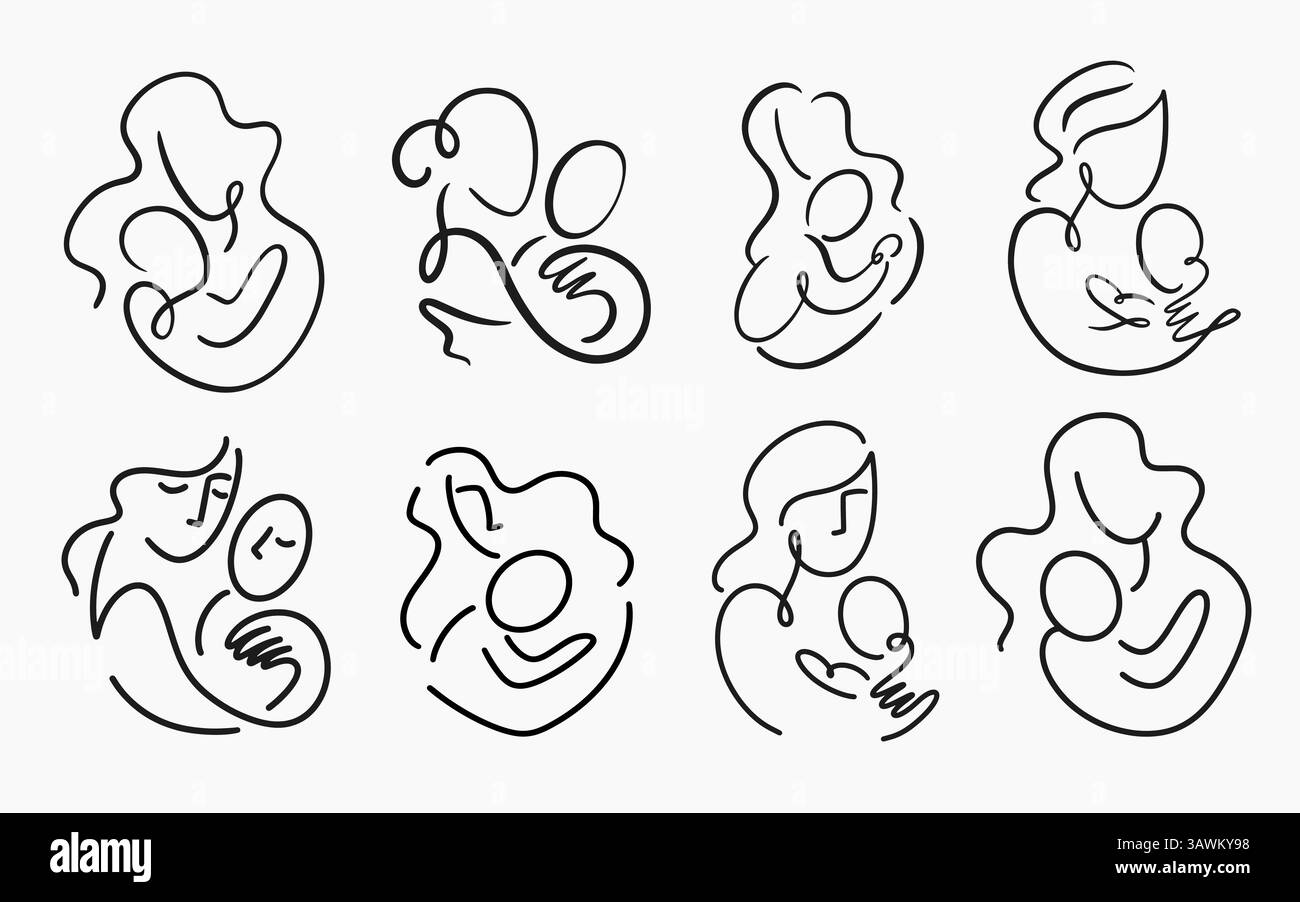 Allattamento al seno per disegni artistici su una linea Illustrazione Vettoriale