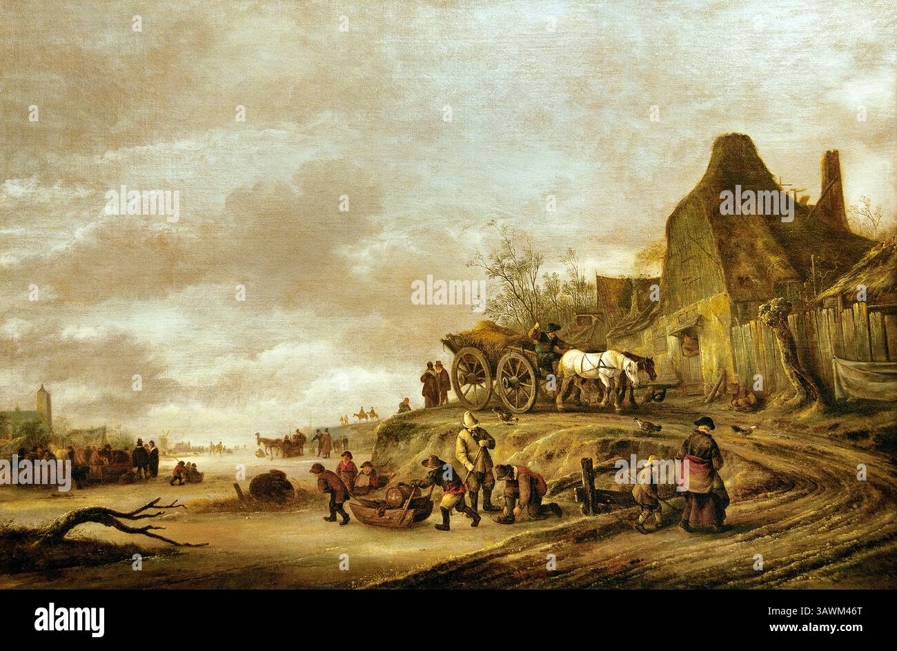 Canale ghiacciato con slitta lungo un sentiero di Isaack van OSTADE 1621 - 1649 Dutch Netherlands Louvre Paris, fine Art Museum, Francia, Foto Stock