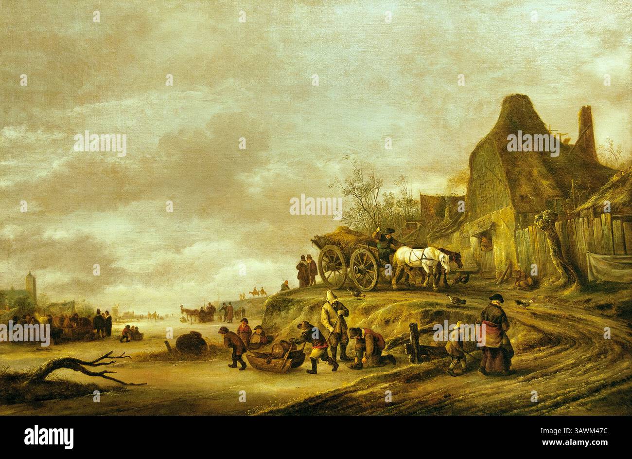 Canale ghiacciato con slitta lungo un sentiero di Isaack van OSTADE 1621 - 1649 Dutch Netherlands Louvre Paris, fine Art Museum, Francia, Foto Stock