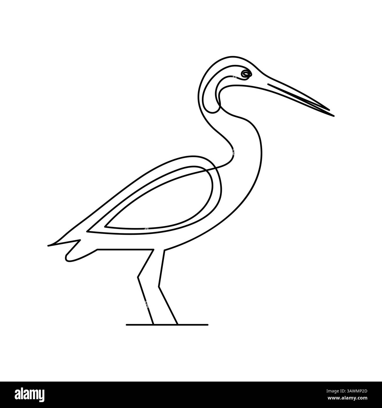 Semplice illustrazione dell'icona continua di una linea grafica del vettore di uccelli Heron Illustrazione Vettoriale