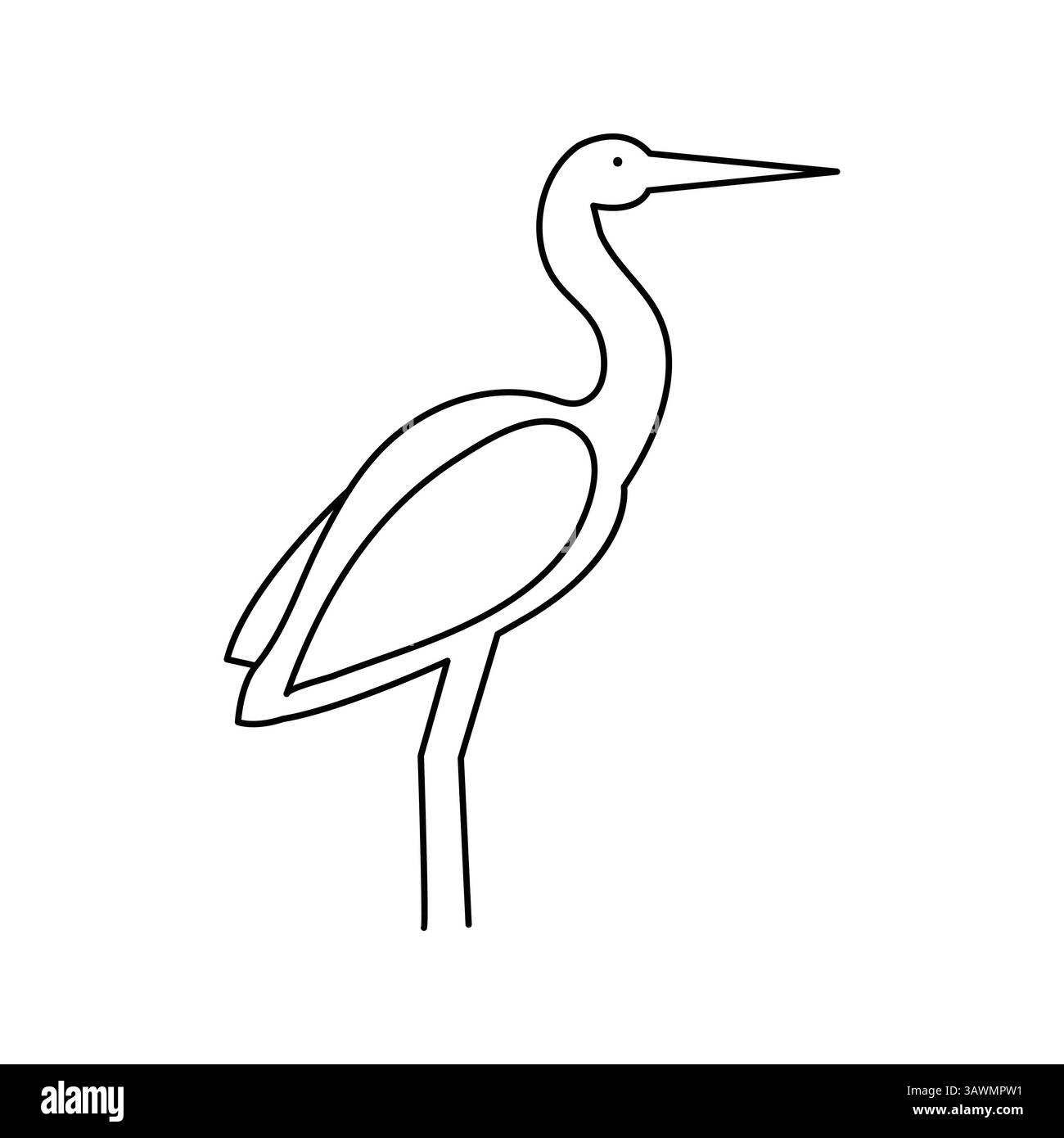Semplice illustrazione dell'icona continua di una linea grafica del vettore di uccelli Heron Illustrazione Vettoriale