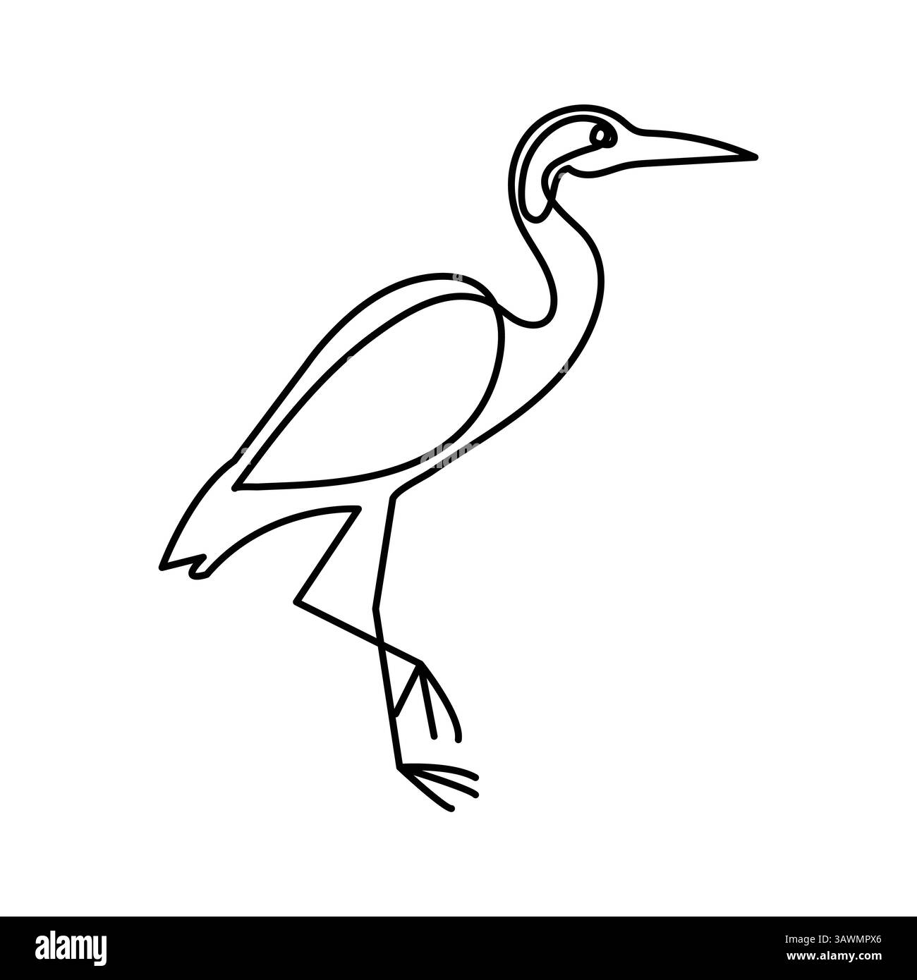 Semplice illustrazione dell'icona continua di una linea grafica del vettore di uccelli Heron Illustrazione Vettoriale