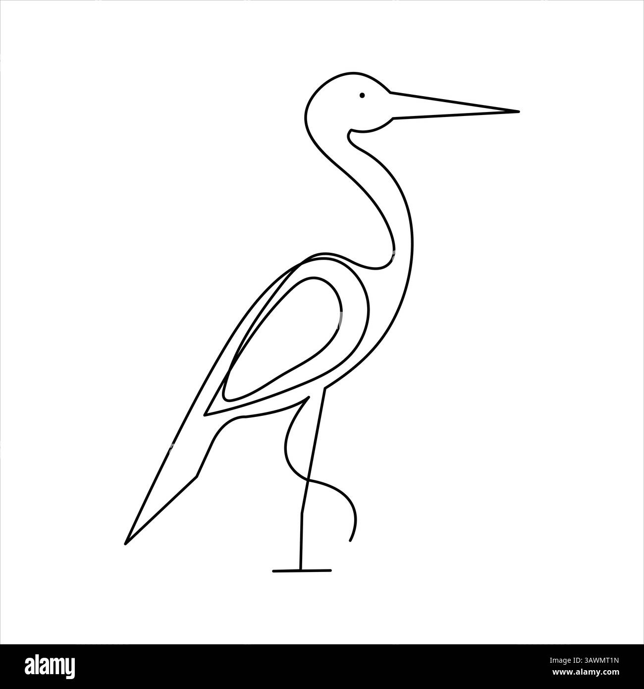 Semplice illustrazione dell'icona continua di una linea grafica del vettore di uccelli Heron Illustrazione Vettoriale