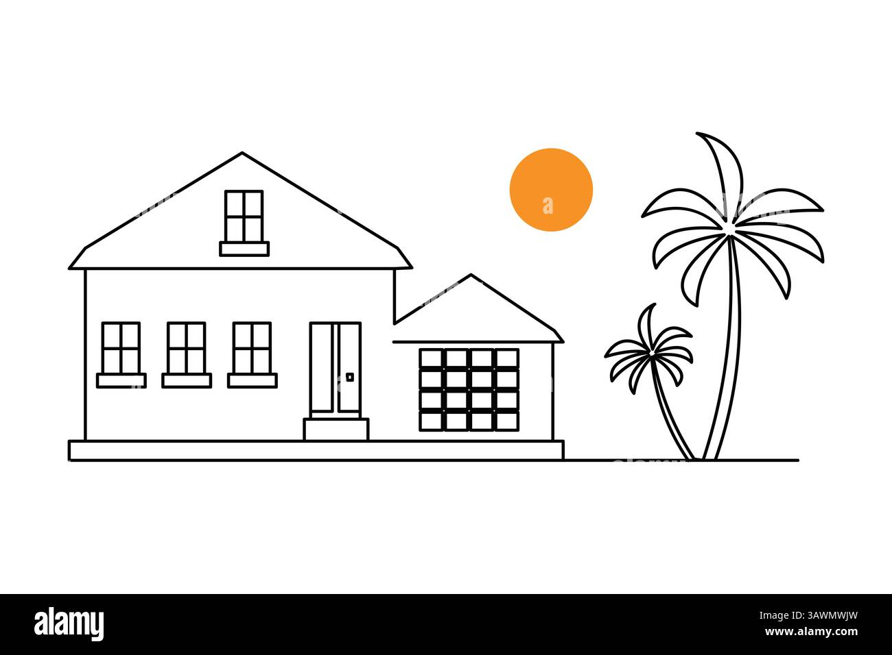 Home grafica a linea singola che disegna un vettore continuo isolato su uno stile minimalista bianco Illustrazione Vettoriale