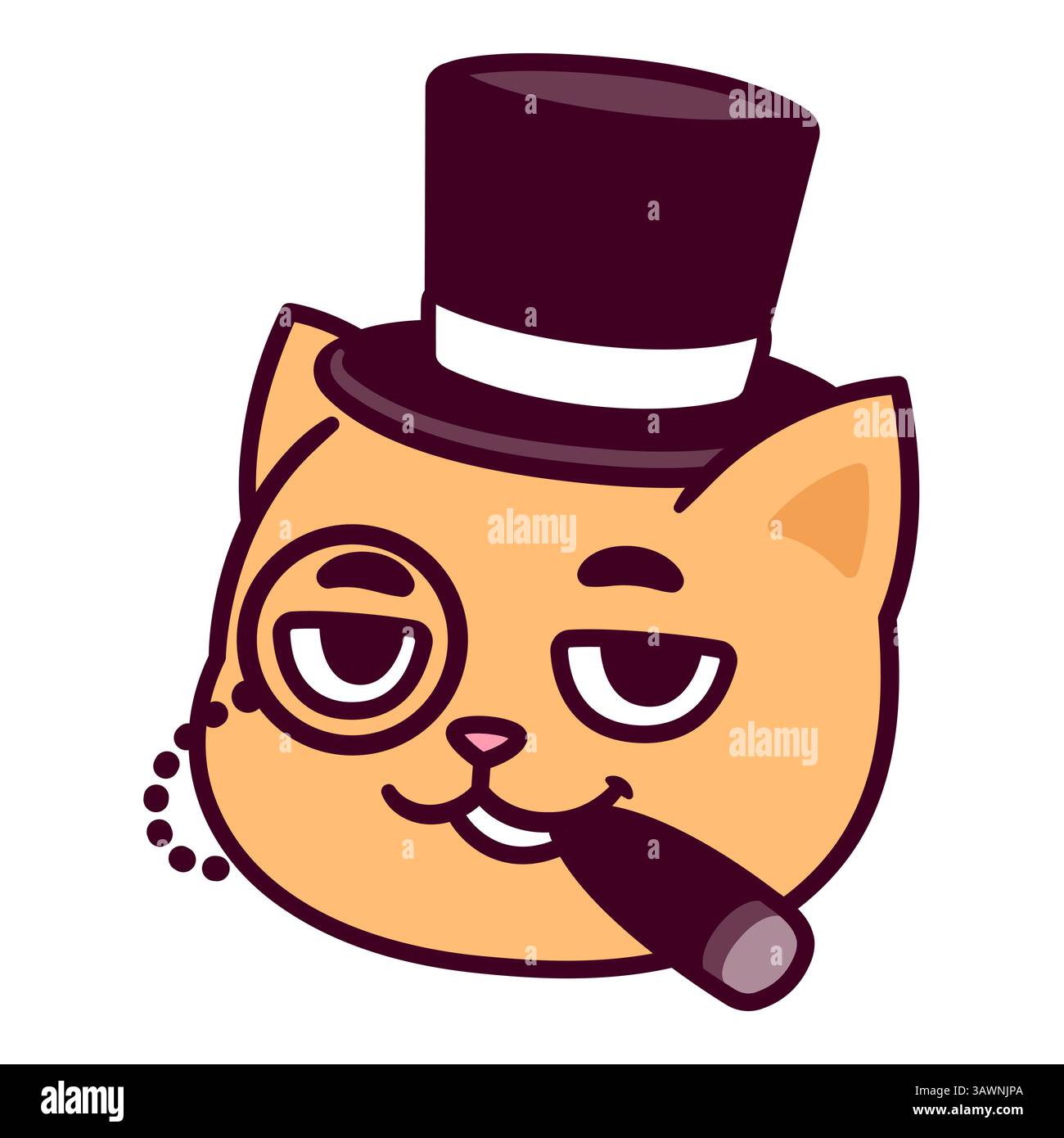 Divertente caricatura del gatto capitalista dei cartoni animati. Boss di gatto ricco di grassi con sigaro, monocle e cappello. Simpatica illustrazione vettoriale. Illustrazione Vettoriale