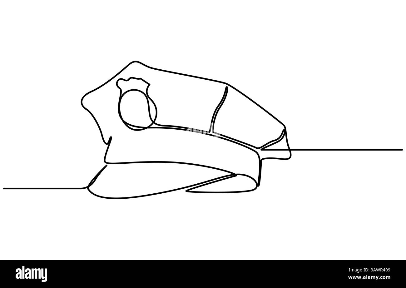 Cappello del capitano marinaio, un disegno in linea, un disegno in linea continua del cappello della polizia, Illustrazione Vettoriale