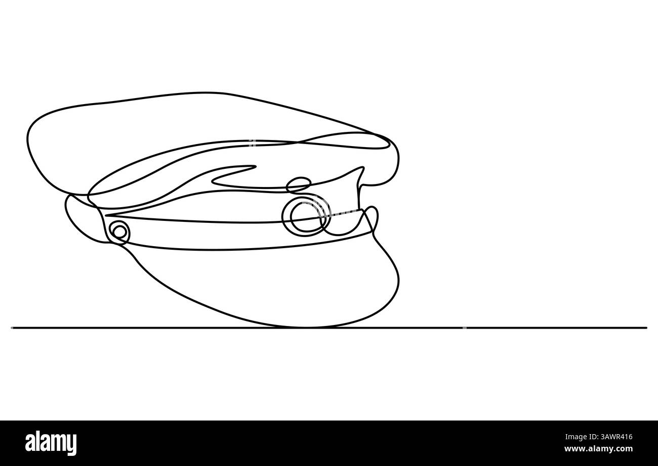 Cappello del capitano marinaio, un disegno in linea, un disegno in linea continua del cappello della polizia, Illustrazione Vettoriale