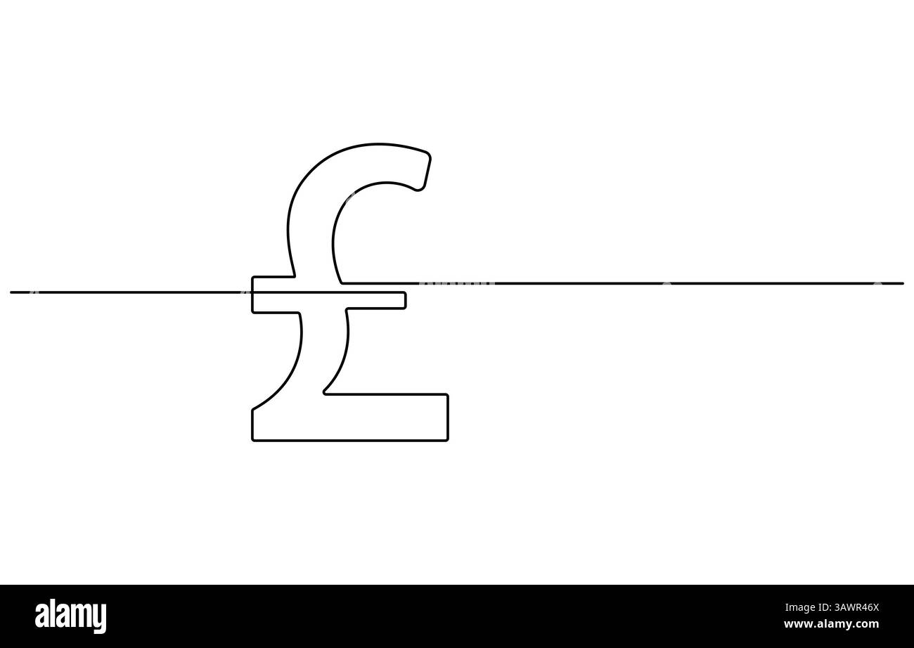 Disegno continuo del simbolo della sterlina. Disegno in linea del simbolo della moneta da sterlina, del segno della sterlina, disegno continuo di una linea Illustrazione Vettoriale
