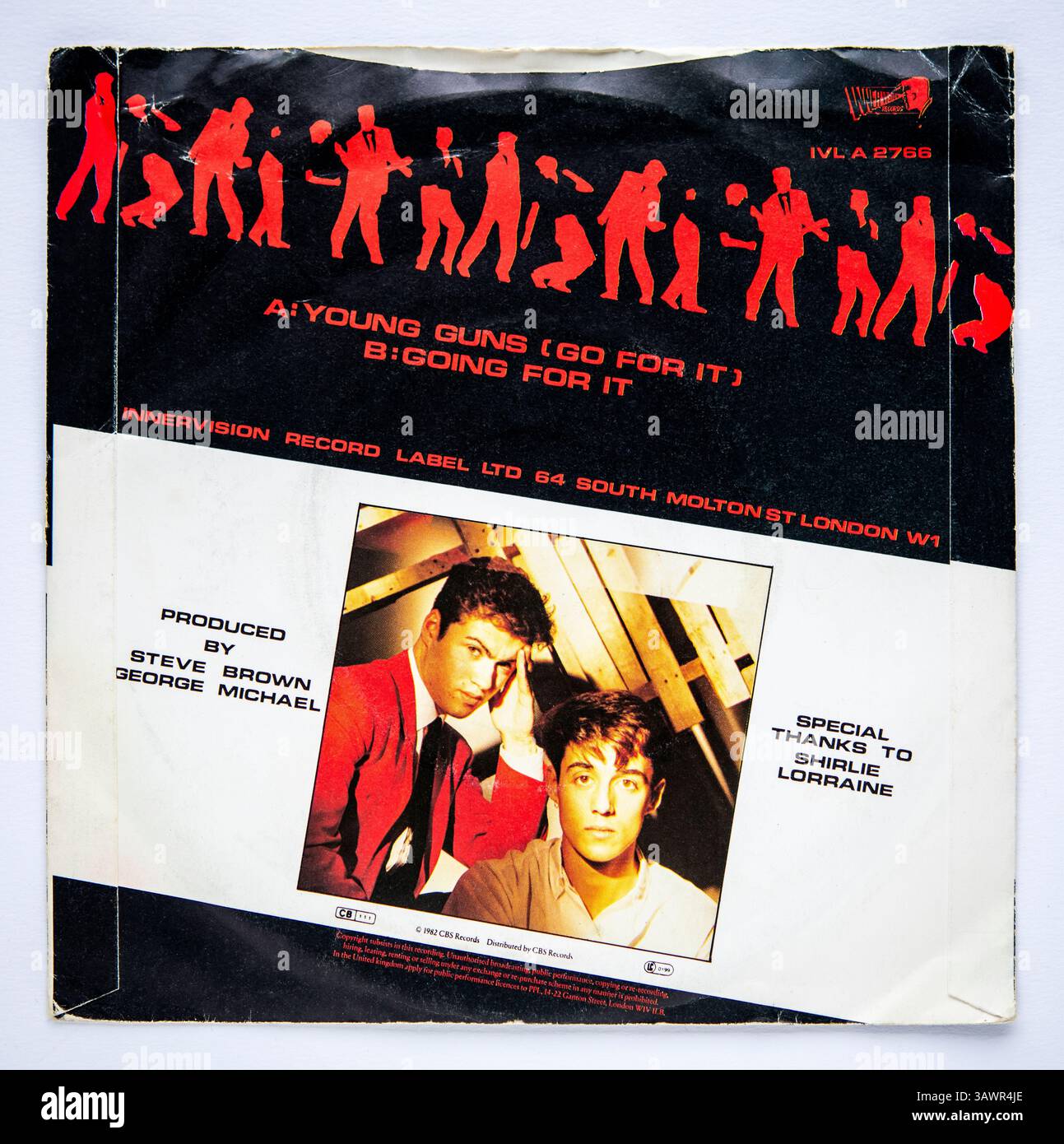Copertina posteriore della versione single da sette pollici di Young Guns (Go for IT) di Wham, pubblicata nel 1982 Foto Stock