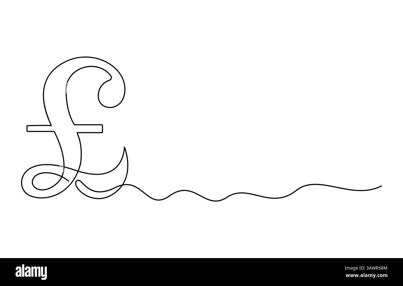 Disegno continuo del simbolo della sterlina. Disegno in linea del simbolo della moneta da sterlina, del segno della sterlina, disegno continuo di una linea Illustrazione Vettoriale