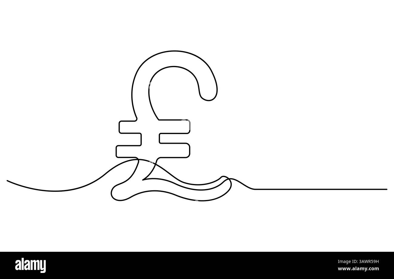 Disegno continuo del simbolo della sterlina. Disegno in linea del simbolo della moneta da sterlina, del segno della sterlina, disegno continuo di una linea Illustrazione Vettoriale