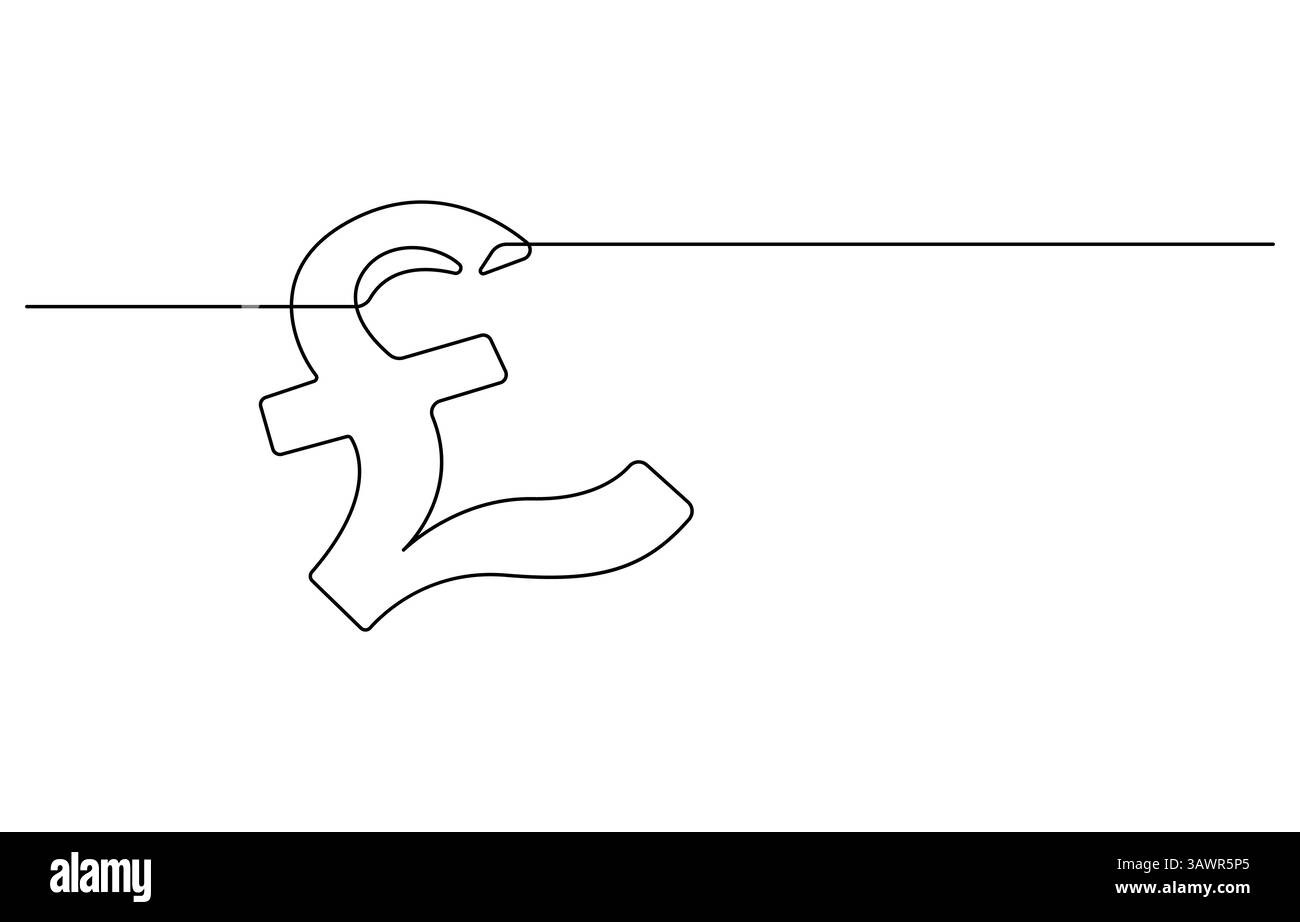 Disegno continuo del simbolo della sterlina. Disegno in linea del simbolo della moneta da sterlina, del segno della sterlina, disegno continuo di una linea Illustrazione Vettoriale