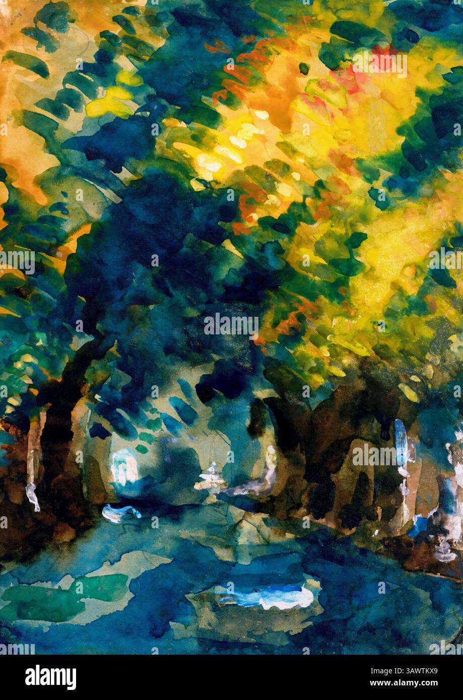 'Painted 1865-1867, Francia. I primi vicoli impressionisti con sentieri tortuosi, alberi e ombre. Restaurato digitalmente dall'originale di Cézanne. 300 Foto Stock