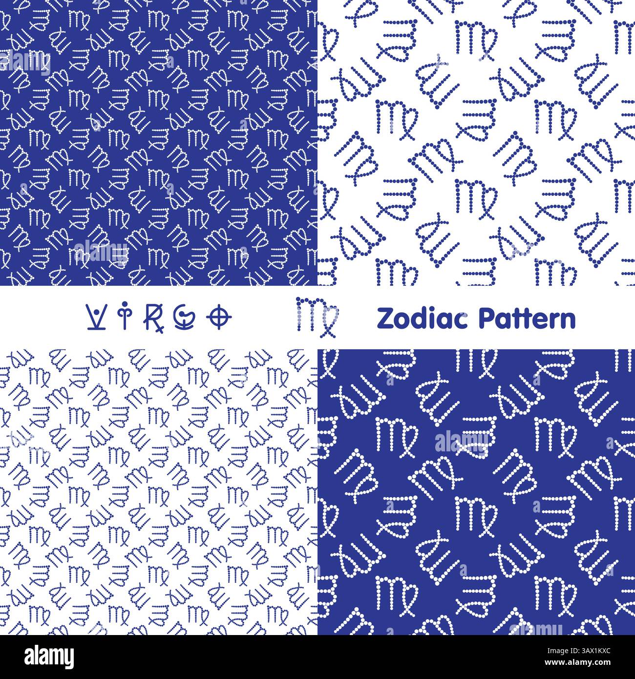 Segno zodiaco virgo motivo senza cuciture. Sfondo delle icone zodiacali. Stile piatto astratto. Illustrazione vettoriale. Illustrazione Vettoriale