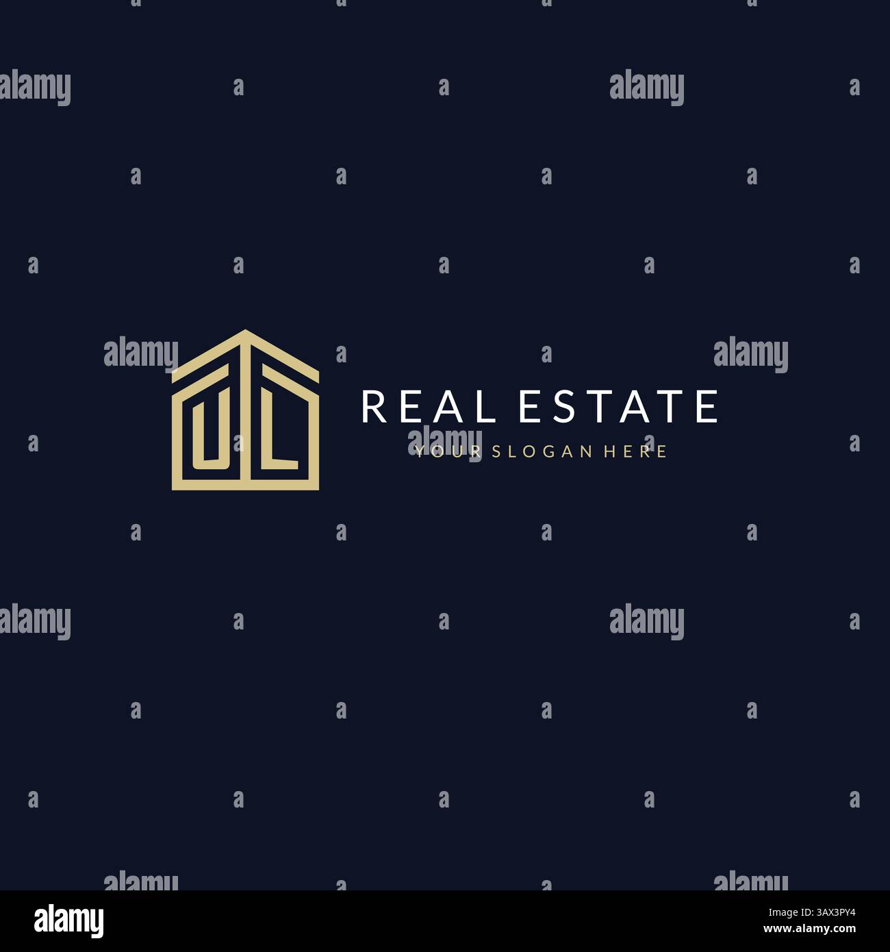 Lettera UL con semplice design del logo dell'icona della casa, design creativo del logo per grafica vettoriale di mutui immobiliari Illustrazione Vettoriale