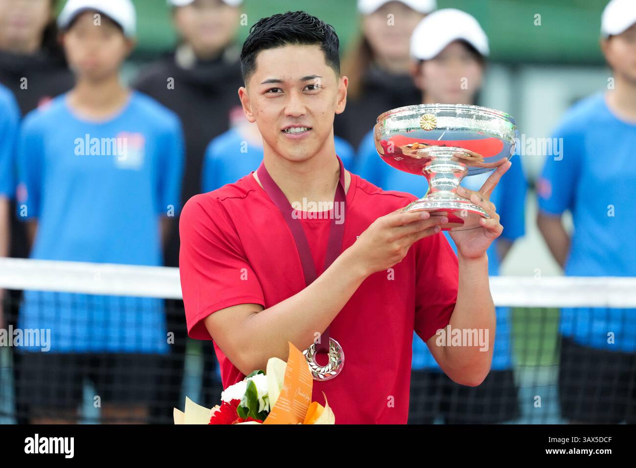 Iizuka, Giappone. 20 aprile 2025. Tokito Oda (JPN), 20 aprile 2025 - Tennis in sedia a rotelle: Finale maschile di Singles presso l'Iizuka Sports Resort durante la Coppa dell'Imperatore, la Coppa dell'Imperatrice il 41° Torneo Internazionale di Tennis in sedia a rotelle di Iizuka (Japan Open 2025) a Iizuka, Giappone. Crediti: SportsPressJP/AFLO/Alamy Live News Foto Stock