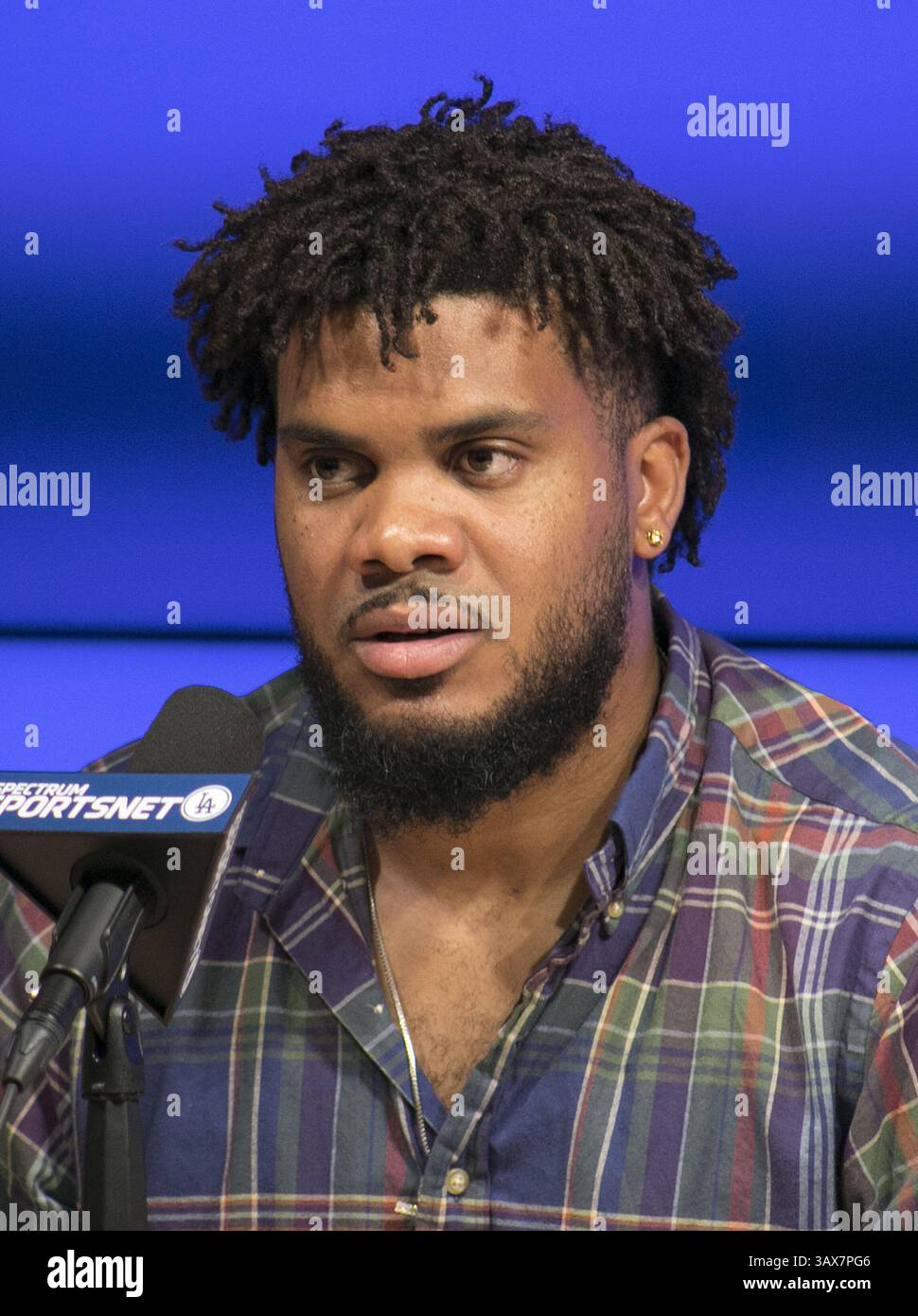 11 gennaio 2017 - Los Angeles, California, U. S - i Los Angeles Dodgers Closer Kenley Jansen (nella foto) e il terzo baseman Justin Turner partecipano a una conferenza stampa mercoledì 11 gennaio 2017 a Los Angeles. I due hanno rifirmato con la squadra come free agent. (Immagine di credito: © Prensa Internacional via cavo ZUMA) Foto Stock