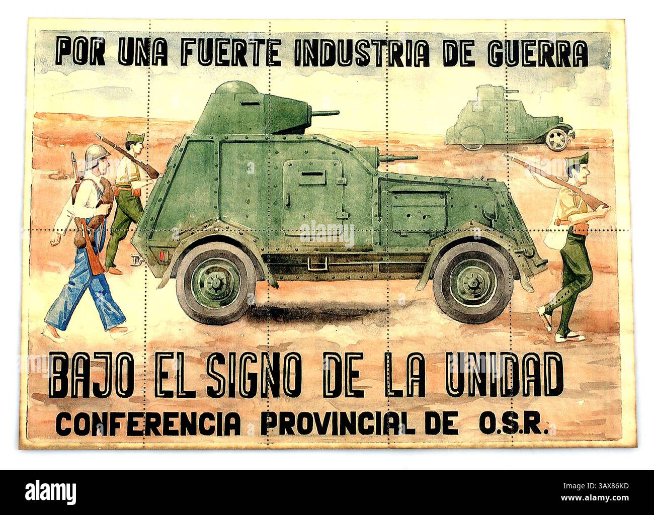 Poster storico della Guerra civile spagnola con buoni sconto perforati sul retro, 1936-1939. Foto Stock