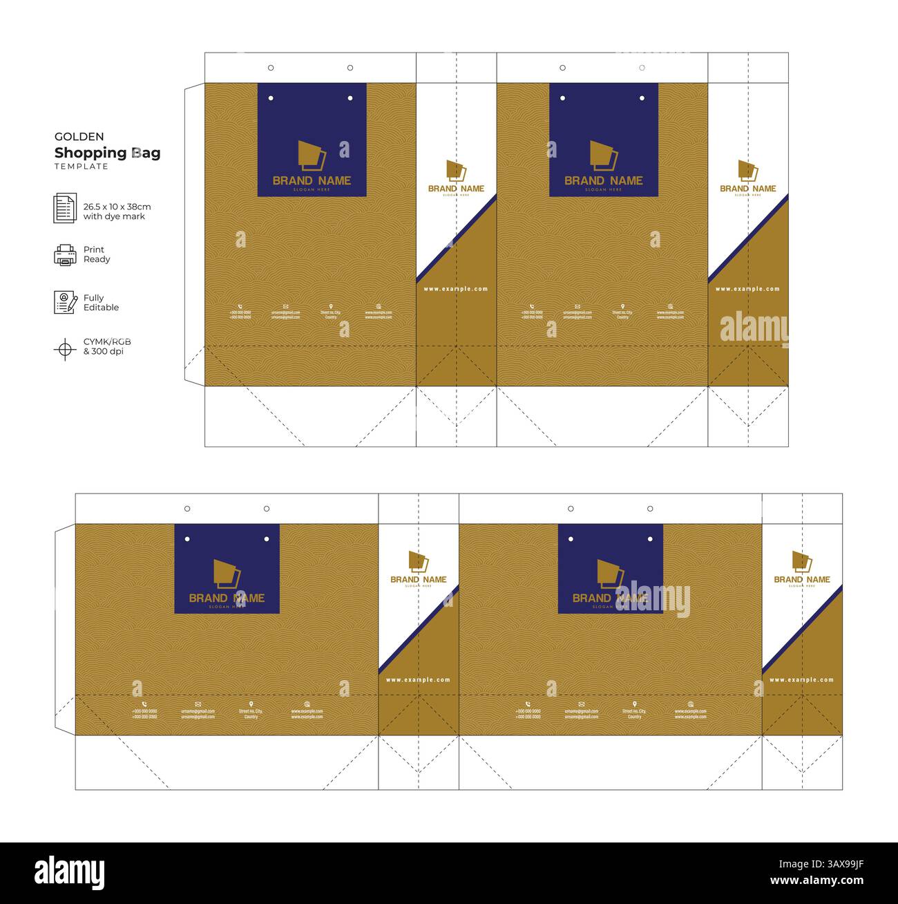 Borsa per la spesa, sacchetto di carta e modello di design per la confezione Illustrazione Vettoriale