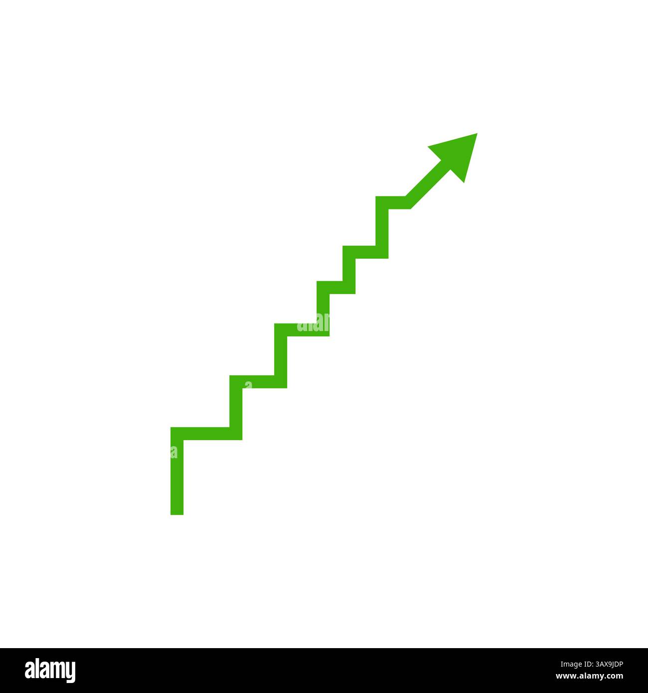 Linea freccia verso l'alto a Zigzag verde che rappresenta il concetto di vettore astratto di crescita finanziaria Illustrazione Vettoriale