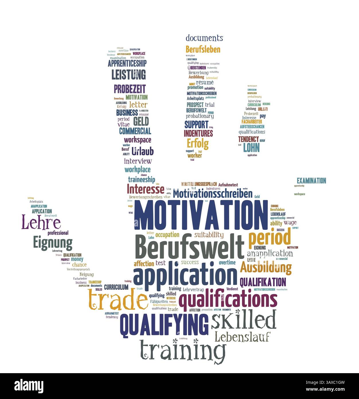 Applicazioni di lavoro e il mondo del lavoro - termini in un tag cloud opzionale Foto Stock
