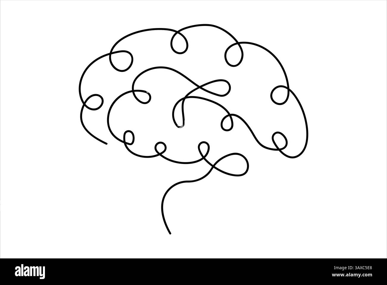 Design cerebrale con silhouette a una linea, logo, design minimalista disegnato a mano Illustrazione Vettoriale