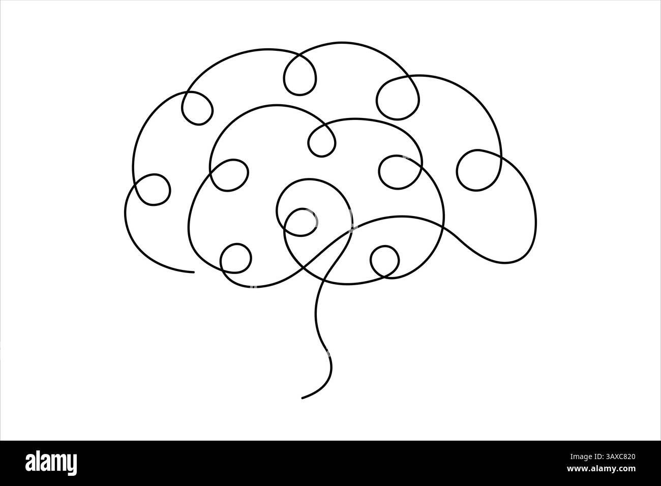 Design cerebrale con silhouette a una linea, logo, design minimalista disegnato a mano Illustrazione Vettoriale