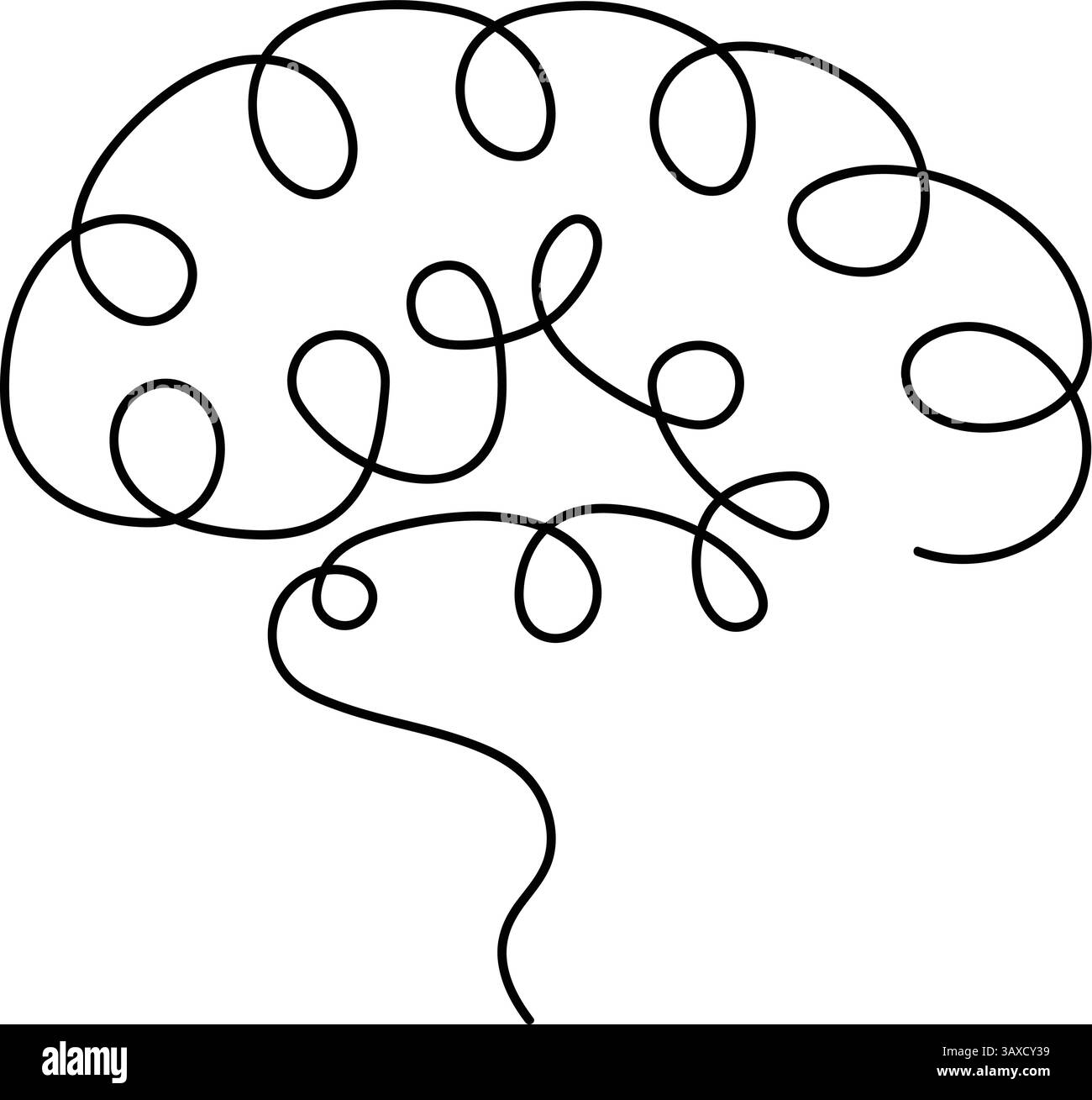 Design a una linea art con silhouette cerebrale, logo, design minimalista disegnato a mano Illustrazione Vettoriale