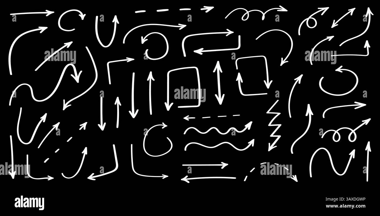 Linea marcatore pennello disegnato a mano sottolineato, evidenziato, set di elementi a stella Illustrazione Vettoriale