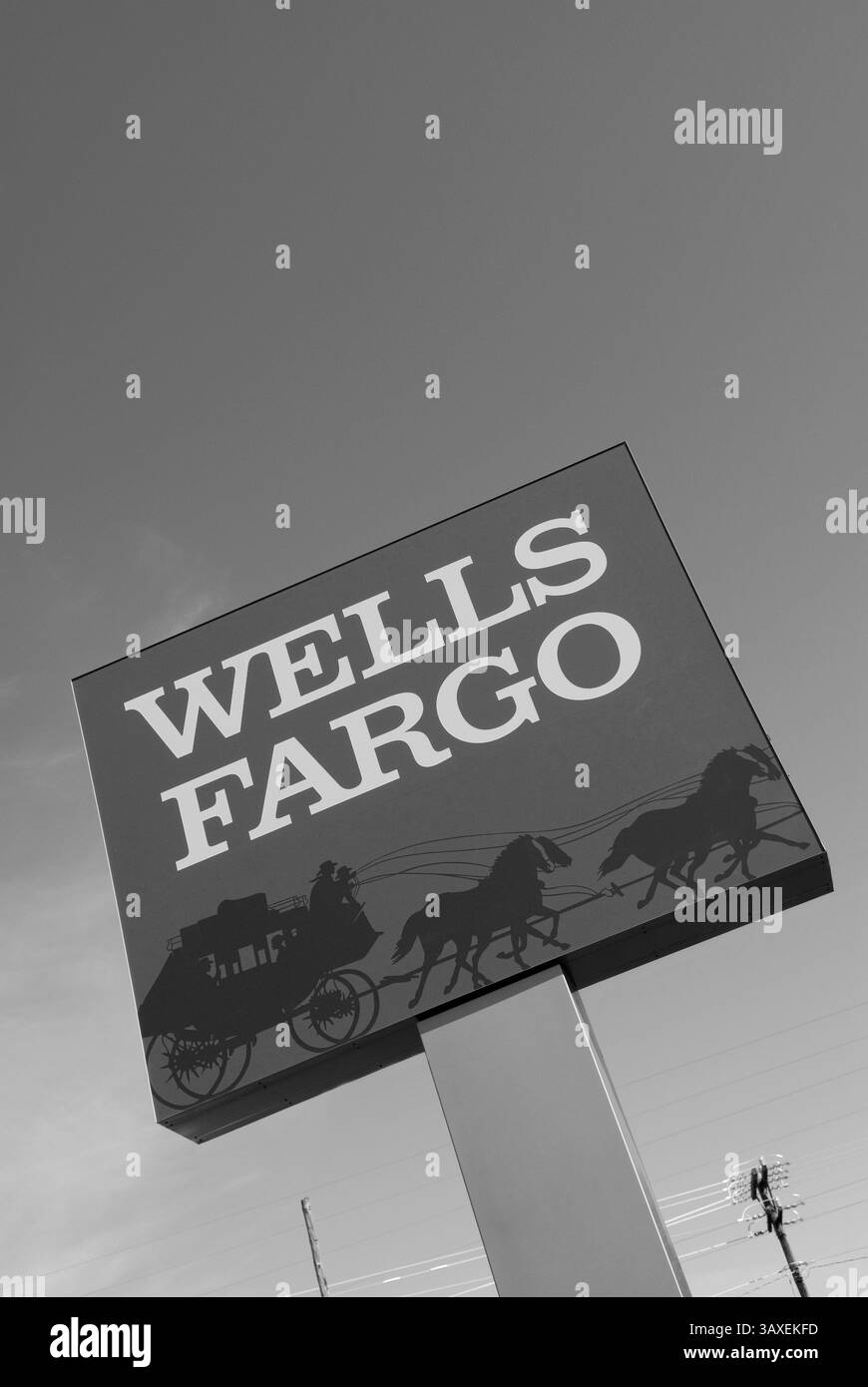 Wells Fargo firma, simboleggiante il sistema bancario e finanziario americano, USA. Foto Stock