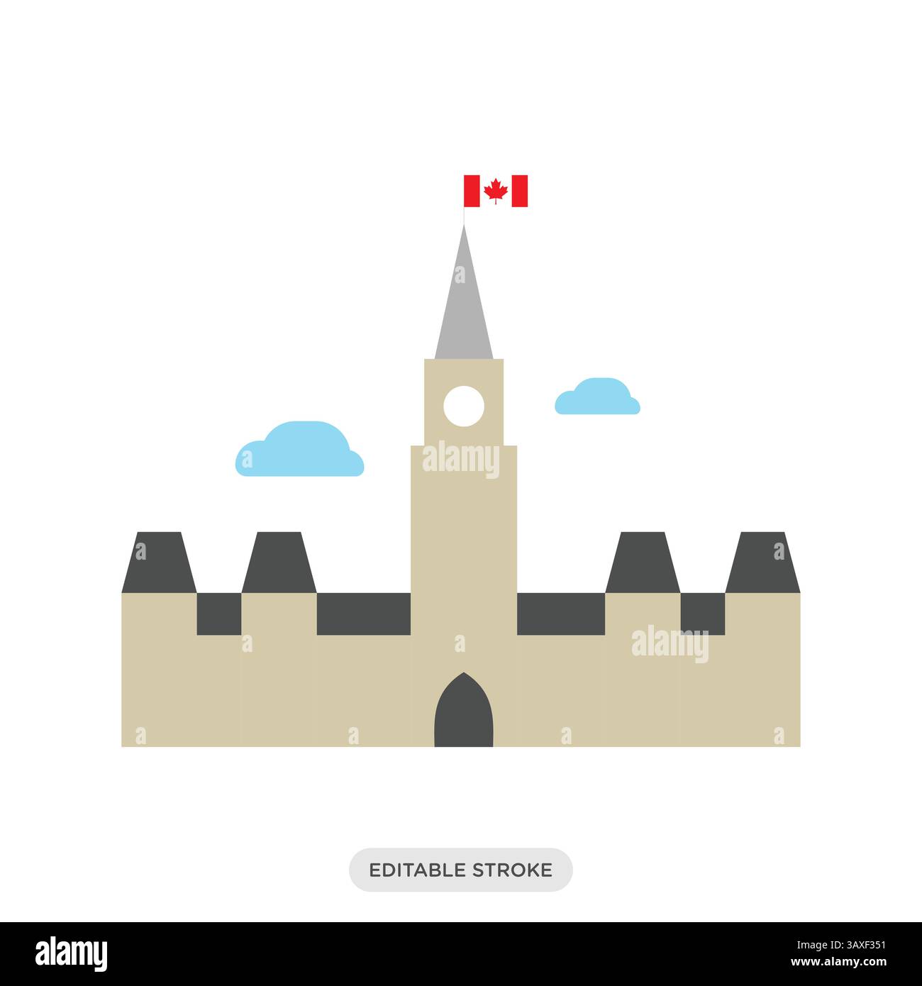 Icona della collina del Parlamento. La collina ospita il simbolo del Parlamento del Canada. Viaggio canadese, simbolo, illustrazione vettoriale di cultura in stile color fill. Illustrazione Vettoriale