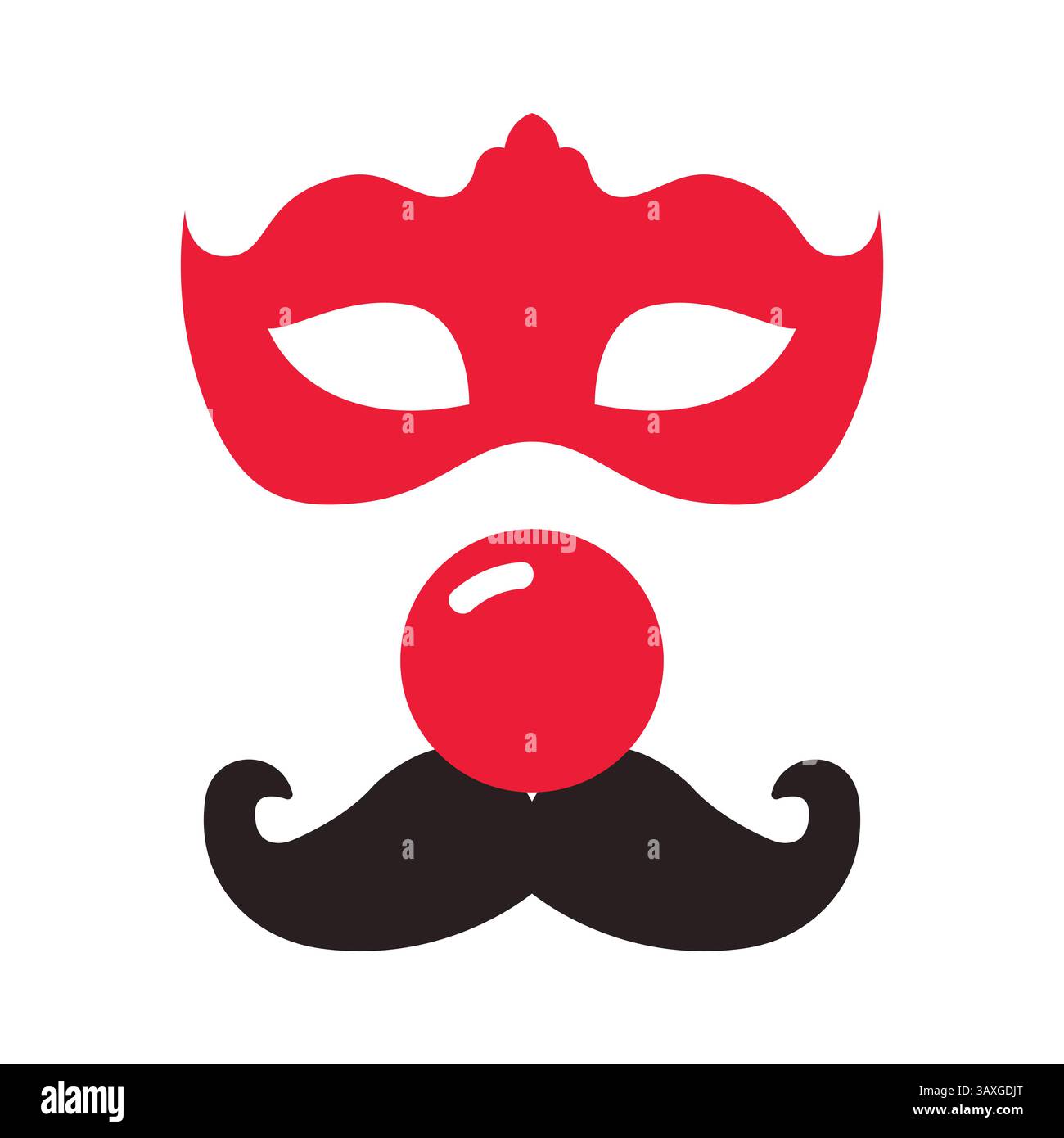 Maschera rossa con naso e baffi per travestimento del partito Illustrazione Vettoriale