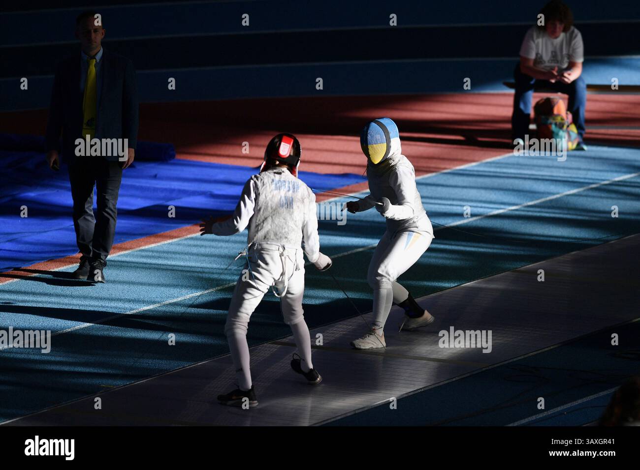 Kiev, Ucraina. 19 aprile 2025. Kiev, Ucraina 19 aprile 2025 Campionato ucraino di scherma 2025 a Kiev, Ucraina (KUBANOV PAVLO UKR/SPP) credito: SPP Sport Press Photo. /Alamy Live News Foto Stock