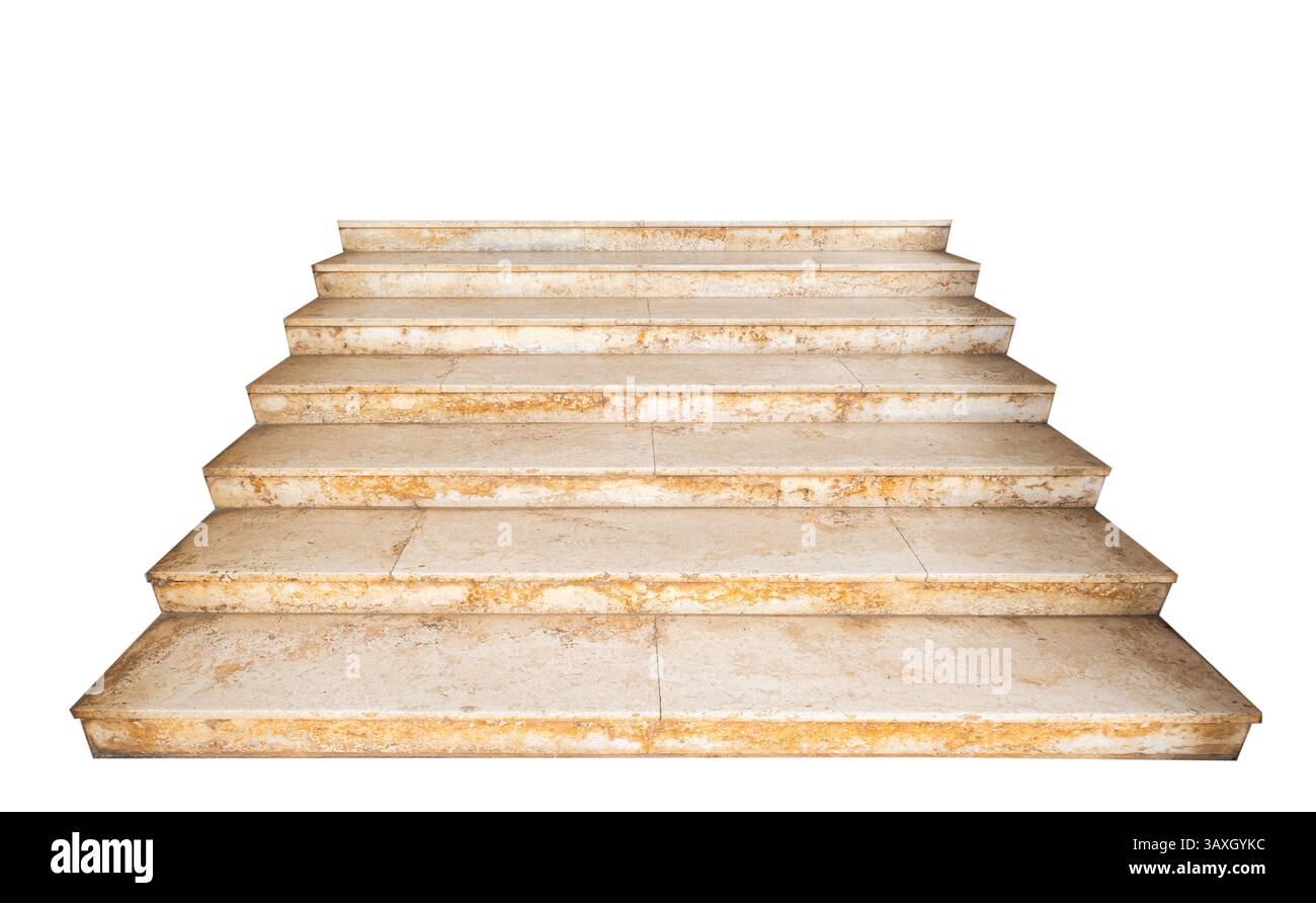 gradini di pietra isolati su sfondo bianco Foto Stock