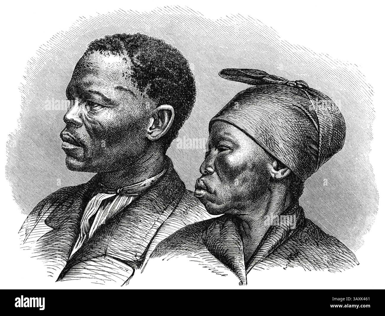 19 novembre 2014 - Khoikhoi Chieftain Jon Afrikaner e moglie, Africa, illustrazione, 1885 (immagine di credito: © circa Images/Glasshouse via ZUMA Wire) Foto Stock