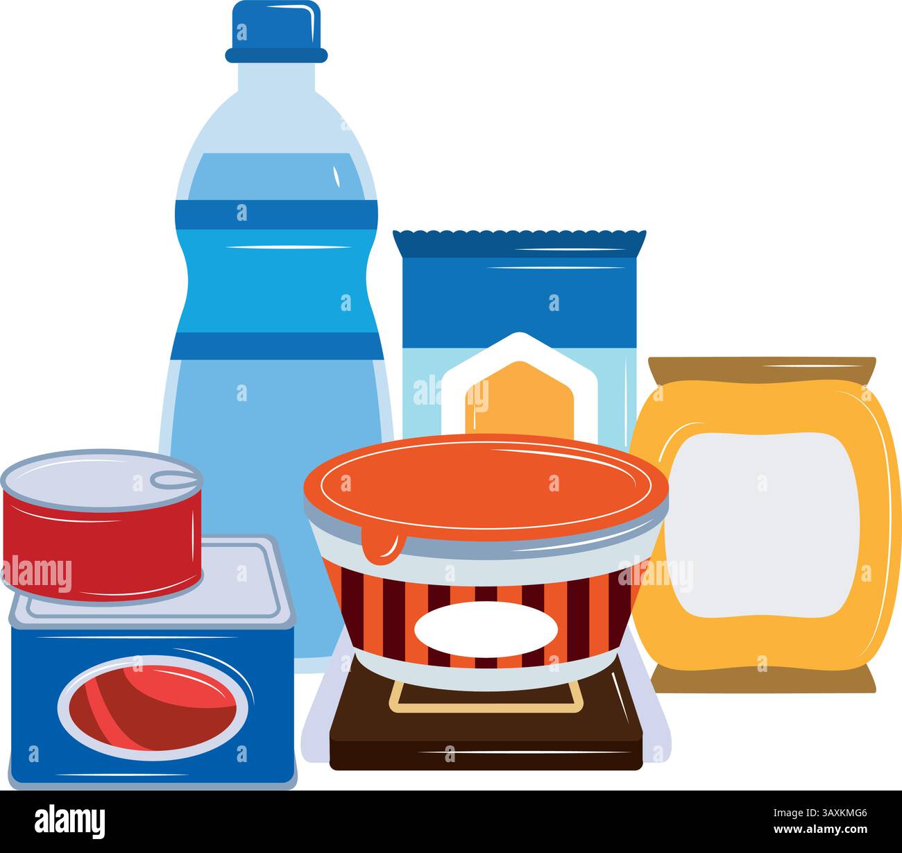 Cibo di emergenza mescolato forniture lattine bottiglia contenitore di cioccolato Jam Vector Illustrazione Vettoriale