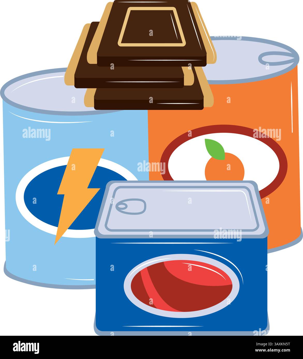 Cibo di emergenza bevande energia lattine cioccolato fornitura etichetta Vector Illustrazione Vettoriale