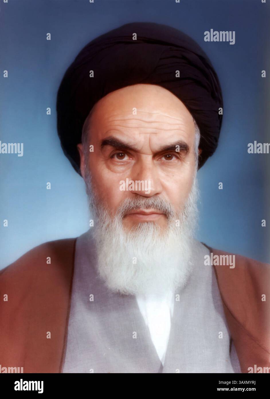 Ayatollah Khomeini. Ritratto del leader e politico della rivoluzione iraniana, Ruhollah Musavi Khomeini (1900-1989), foto ufficiale, 1981 Foto Stock